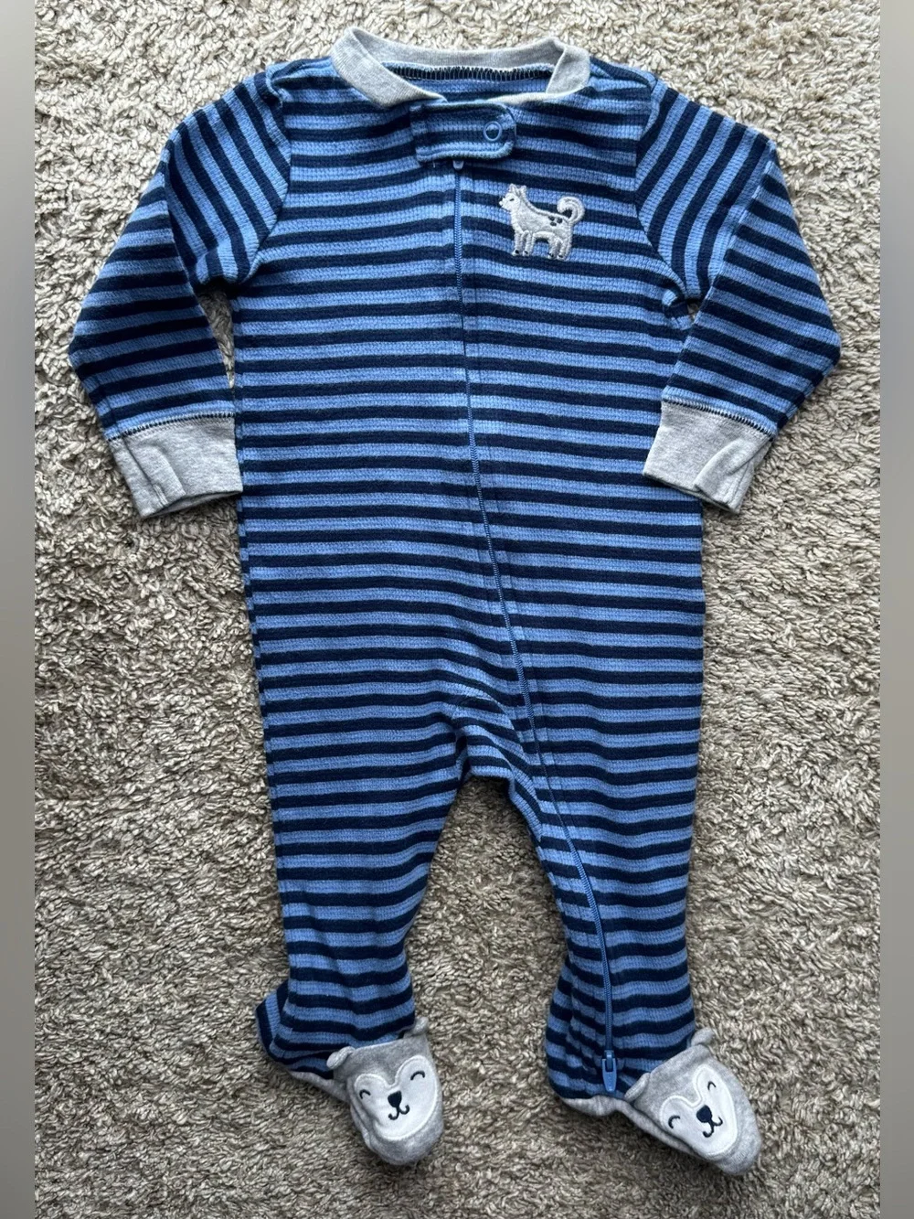 Carter’s Baby Boys Blue Striped Footed Sleeper Pajamas 6M Puppy Zip Cotton